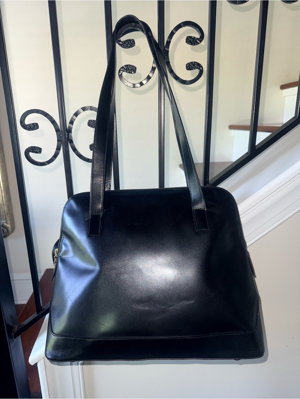 CELINE Rare Vintage Large Black Box Leather Structured Minimalist Satchel